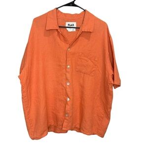 Flax Men's Casual Button-Down in Vibrant Orange Sz medium 100% linen